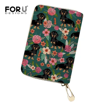 

FORUDESIGNS Travel Supplies Dachshund Dog Green Print Card Holder Cover Lady Floral Women Leather Function Business Wholesale