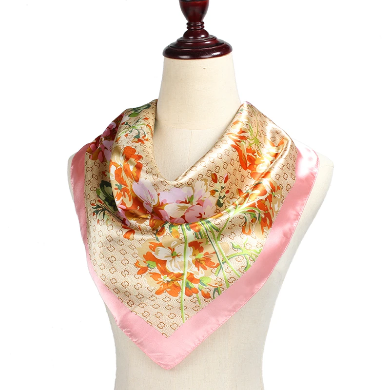Модный Шелковый шарф для женщин с цветочным принтом, большой роскошный бренд, шарфы, платок, квадратный шарф, Женские аксессуары 90X90