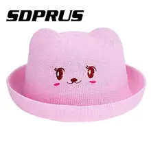 Дети хлопок Hat хлопок соломы дерзким шляпа медведь в форме солнца Кепки s с милыми ушками весной и летом медведь укладки кепки милые шляпы