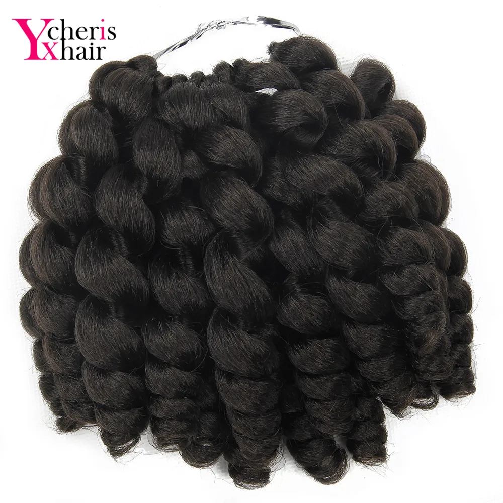 

YXCHERISHAIR 1-12Packs Jamaican Bounce Crochet Braiding Hair 8" Black Grey Ombre Jumpy Wand Curl Synthetic Hair Extensions