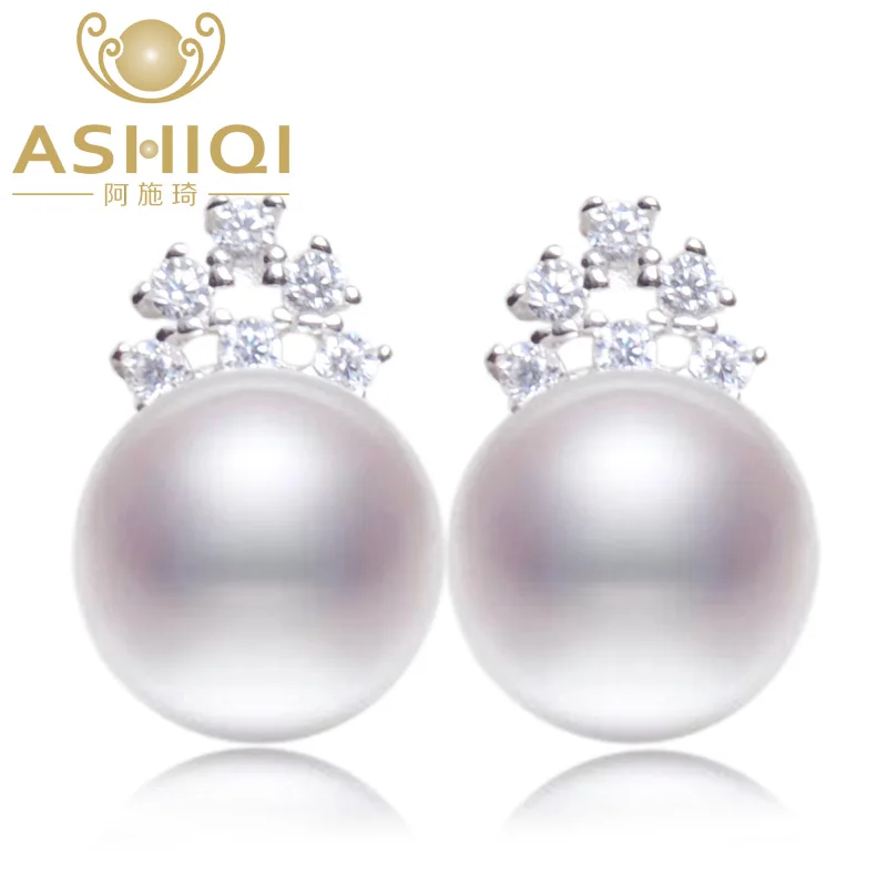 

ASHIQI Natural Freshwater Pearl earrings 925 sterling silver Jewelry For Women