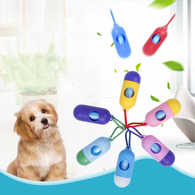Pet Dogs Cleaning Grooming Supplies Pill Shaped Litter Bag Dispenser for Outdoor Litter Bags
