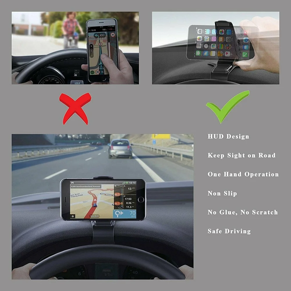 Регулируемый универсальный автомобильный держатель для телефона, держатель для приборной панели, держатель с зажимом HUD, дизайнерская подставка для мобильного телефона, gps, PDA, для iPhone XS, для samsung