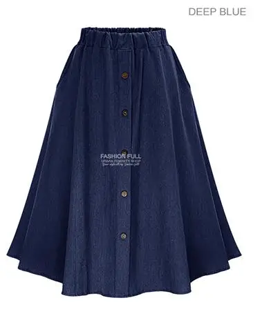 Модная Корейская опрятный стильный джинсовый женский сплошной цвет длинная юбка с естественной талией Женская Повседневная джинсовая юбка с большим подолом на пуговицах B81811A - Цвет: Dark blue