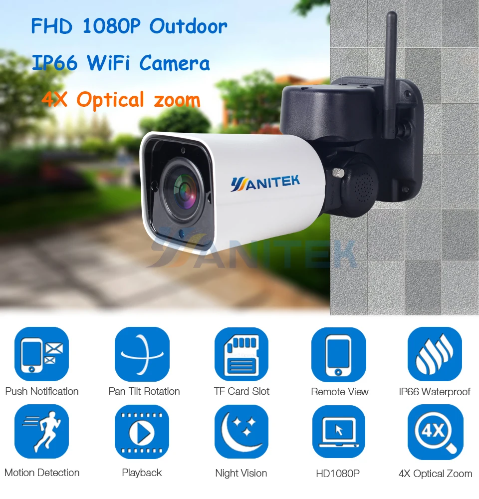 1080P 2MP PTZ IP камера WiFi пуля наружная беспроводная WiFi Водонепроницаемая камера CCTV видеонаблюдения 4X оптический зум IP камера