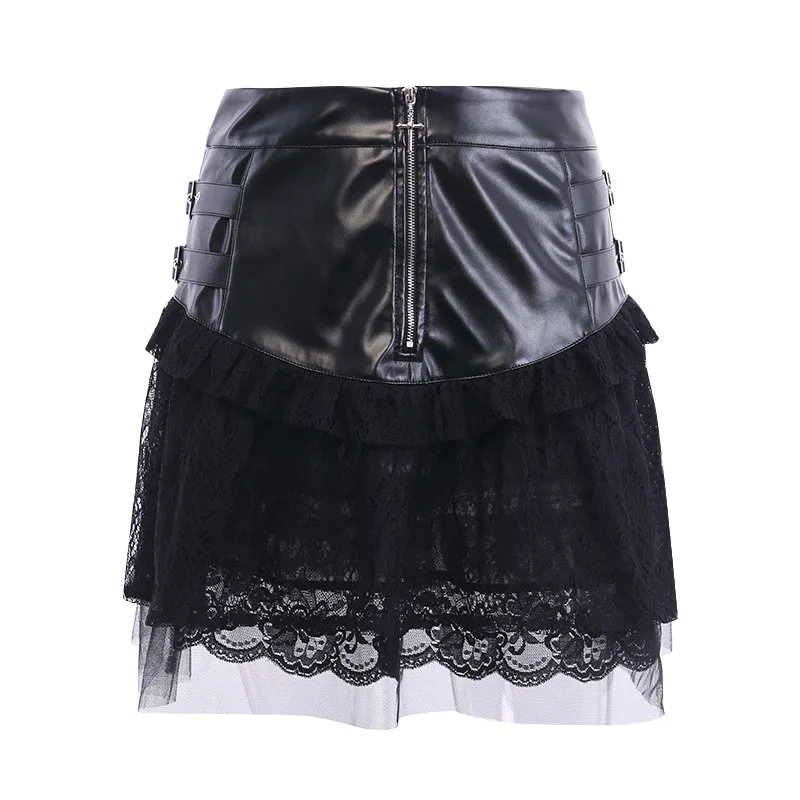 Liser женская Юбка Готическая плиссированная Кружевная декоративная панк рок-юбка Уличная крутая тонкая летняя женская черная мини-юбка