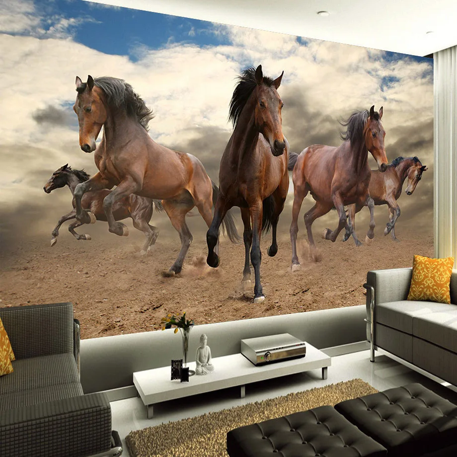 

beibehang Custom 3D Mural Wallpaper Non-woven Stereoscopic Galloping Horse Home Decoration Wall Art For Living Room Bedroom