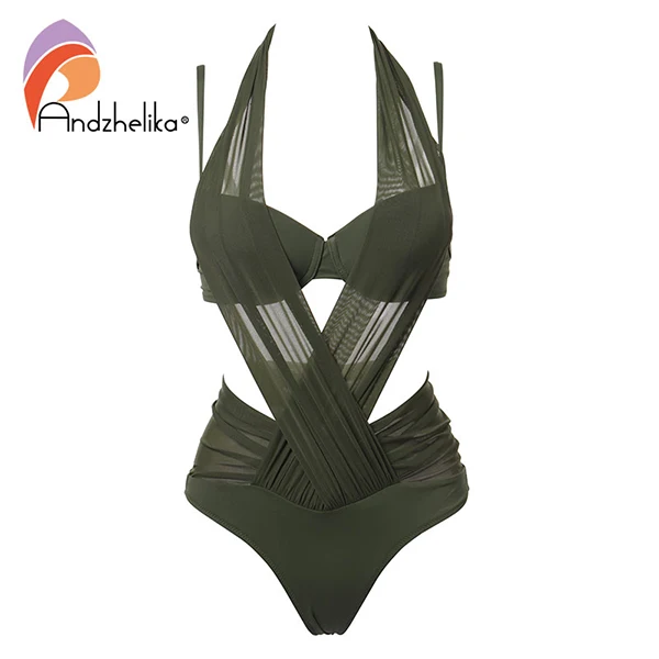 Andzelika bikini женский купальник 3 в 1 с эффектом пуш апп - Цвет: Army green