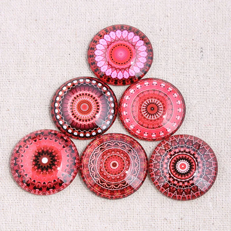 Круглые стеклянные кабошоны onwear mix red mandala 10 мм 12 14 16 18 20 25 30 для самостоятельного
