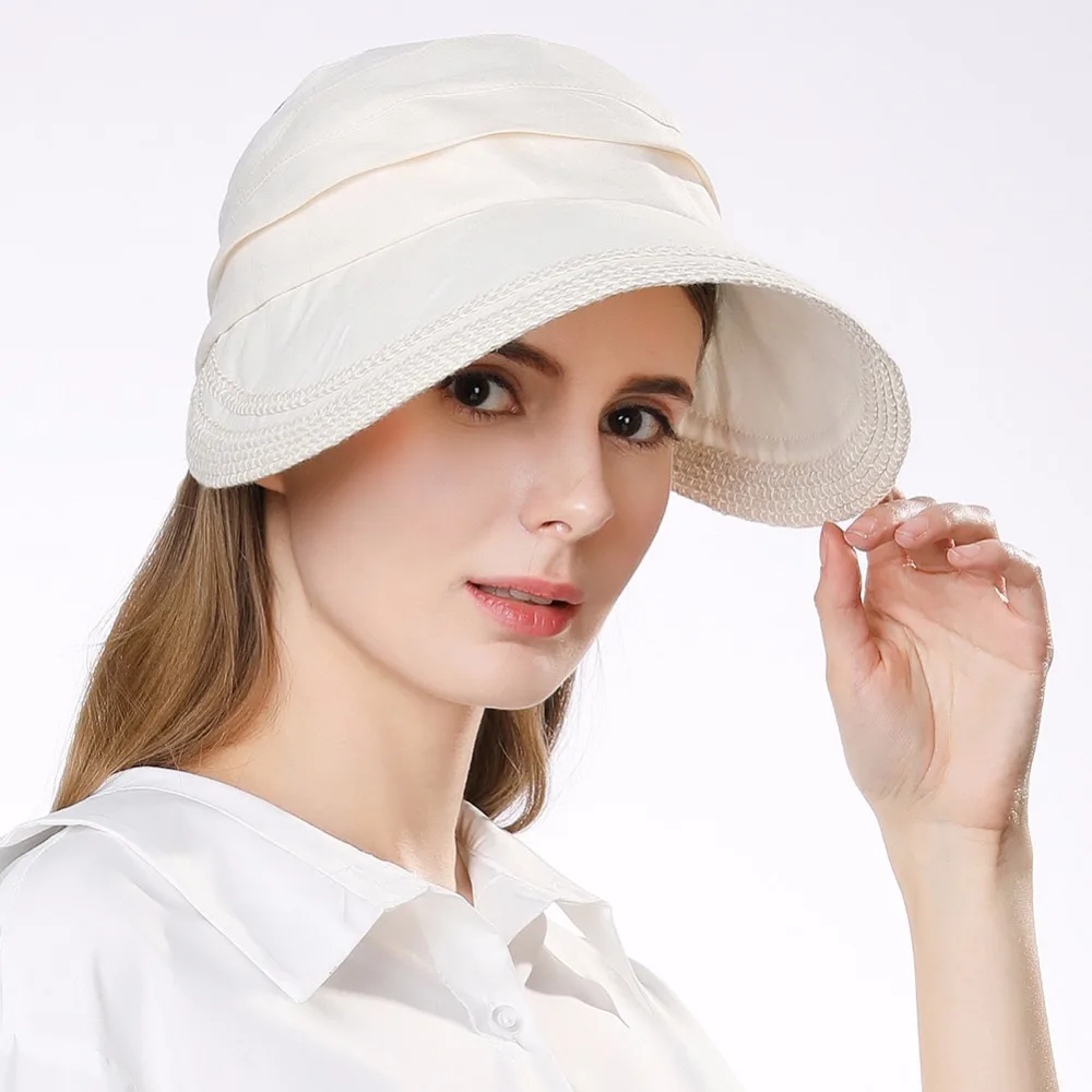 FANCET женские летние солнца Шапки козырек широкими полями Packable 100% лен UPF50 + UV шапки регулируемый моды бантом осень мода 89326