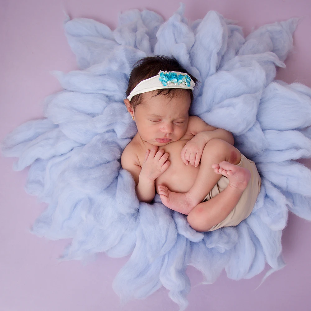Don&Judy 100% Handcraft Pure Wool Fox-Brush Style Newborn Baby Photography Blanket Diameter 65cm Basket Layer Photo Shoot Prop