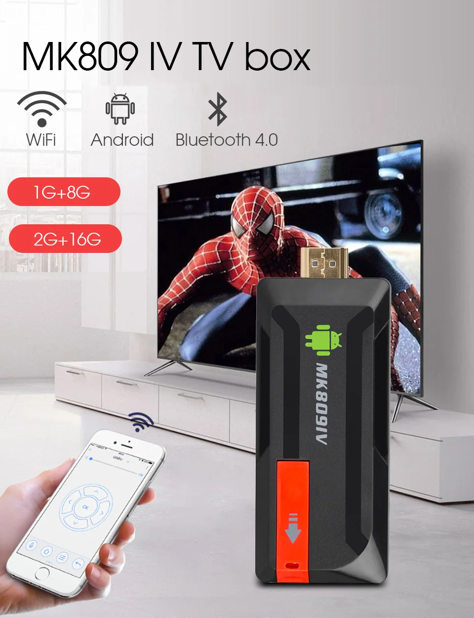 

MK809IV TV Stick Smart movies & Android 7.1 RK3229 32bits Quad Core Wifi 2G RAM 16GB ROM Bluetooth 4.0 4K HD Smart PK TV Box