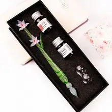 Нефритовый Цветок Стекло Dip Ручка с цветными чернилами, картина прозрачная постепенная изменение цвета ручка Подарочная коробка костюм