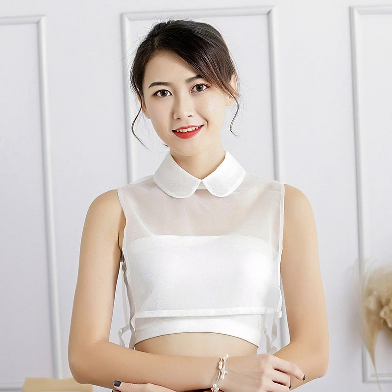 Women Solid Cotton Detachable Lapel Choker Necklace Shirt Fake False Collar EX