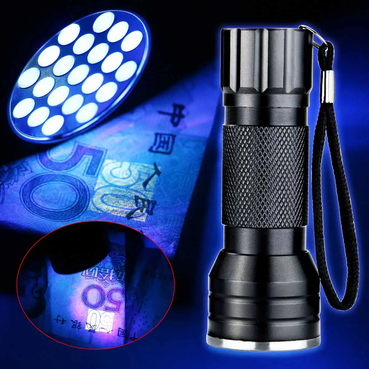 Aluminium Alloy 21LED UV Ultra Violet 395nm Flashlight Torch Light use AAA Battery Show Invisible Blacklight Ink Marker Currency