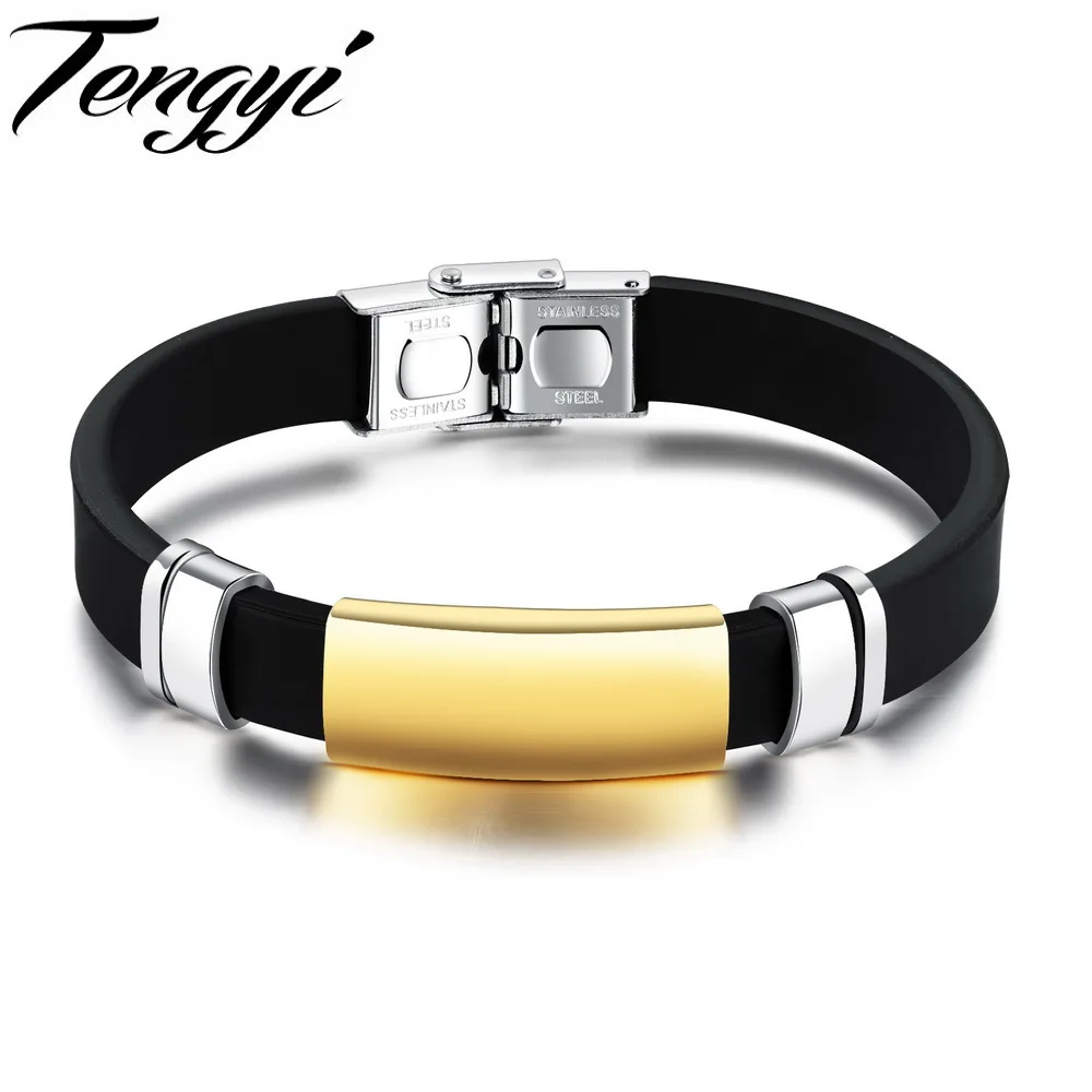 7SEAS Man Blank Engraved Bracelet Simple Stainless Steel White/Gold/Black Color Bracelet
