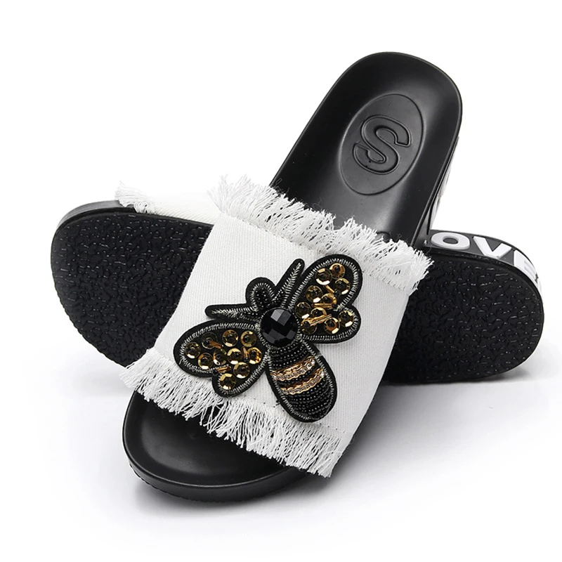 Sandalia feminina пчелы модные джинсовые женские домашние тапочки Sapato Feminino Chaussures Femme