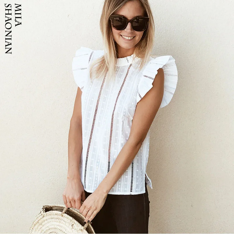 

2019 Summer Beach WhiteT-shirts Women Hollow Ruffles Bohemian Cotton O-Neck Short Sleeve Tees Shirt Korean Tshirt Women Tops