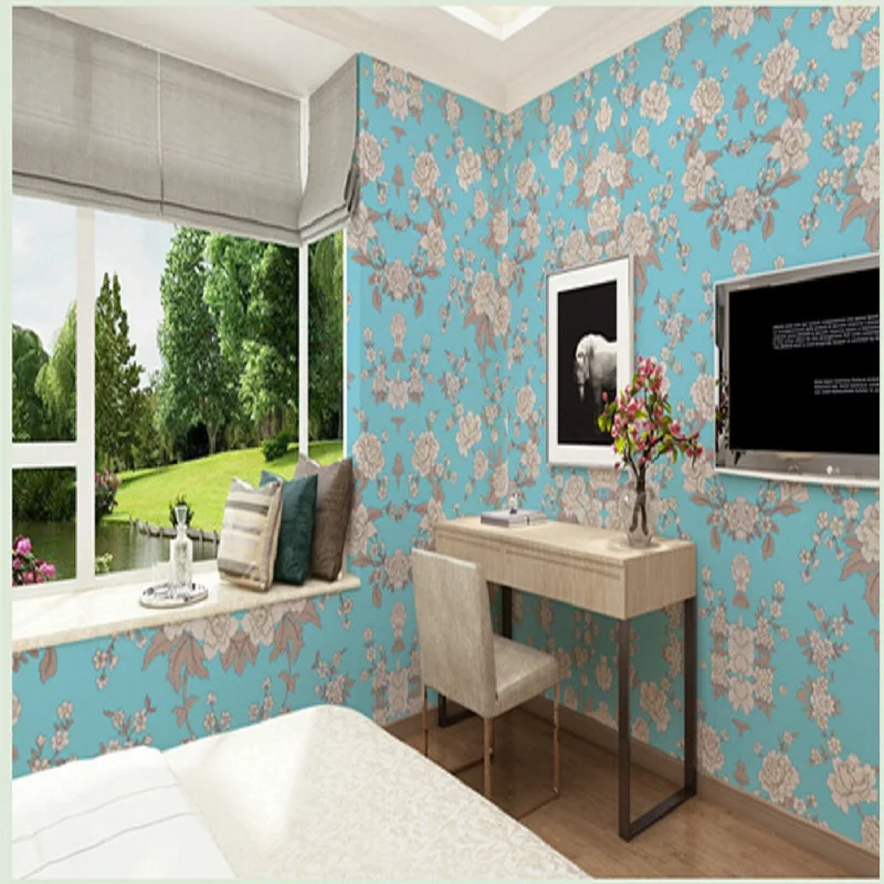 

New Aesthete Flowers European Modern Self Adhesive Wallpapers Mural Decal Wallpaper Art Decor roll 3D wall Mural 10 meter