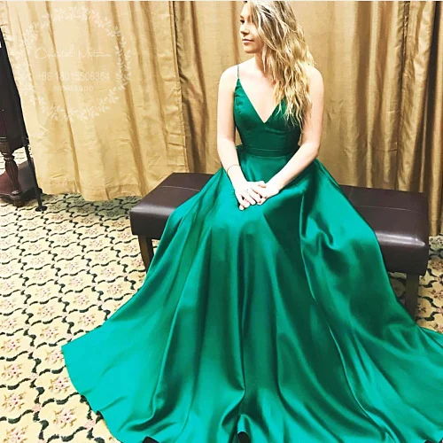 Dark Green Spaghetti Straps Prom Dresses Cheap A-line Evening ...