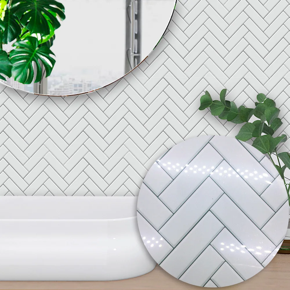 

10pcs White Herringbone Tile Wall Sticker Waterproof Kitchen Home Decor Use Sale