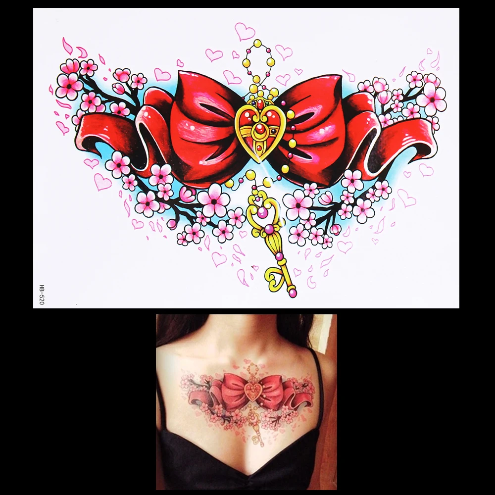 1 stück schöne gefälschte 3d aufkleber temporäre tattoo für frauen hb520 bogen krawatte schlüssel design tattoo