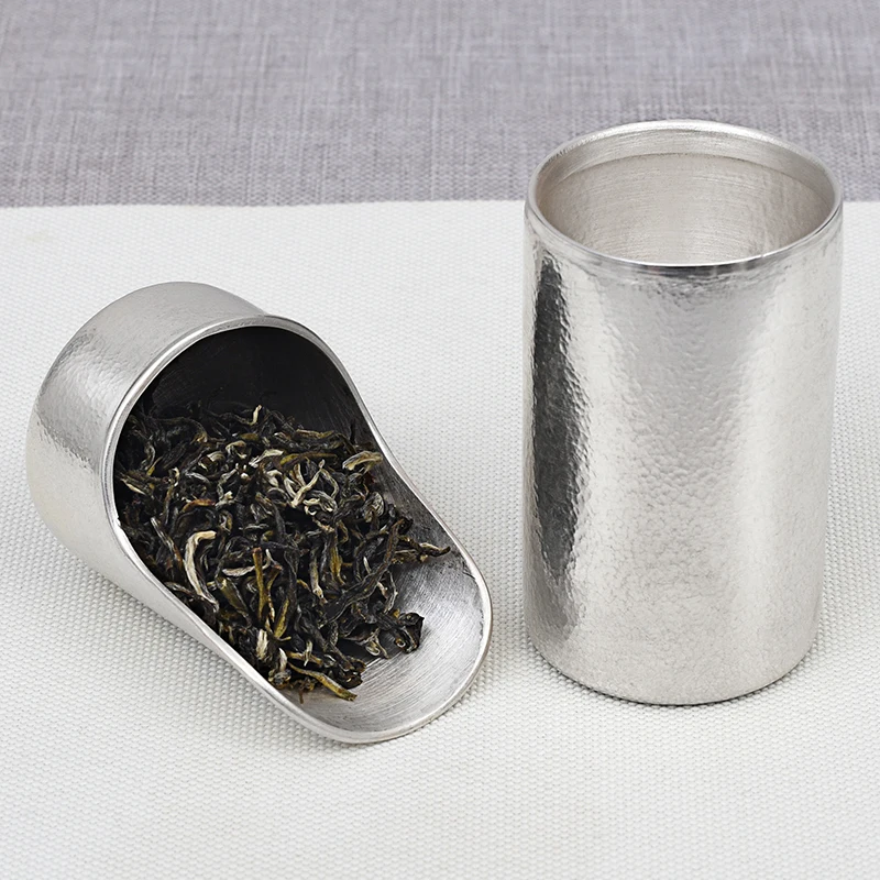  Pure Silver Portable Tea Cans Hammered Semi-manual Foot Silver 999 Sealed Household Size Tea Cans