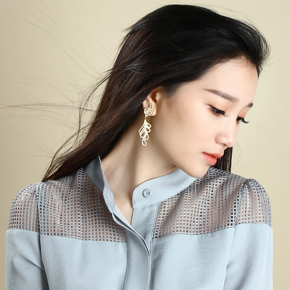 Earrings for dinner statement oorbellen aretes pendientes jewellery accesorios mujer Long Cubic Zirconia Bridal Wedding earring