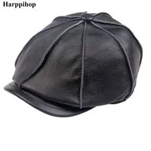 Повседневная шляпа из натуральной кожи для мальчиков, мужская Кепка из воловьей кожи, восьмиугольная шапка, берет, зимняя теплая шапка