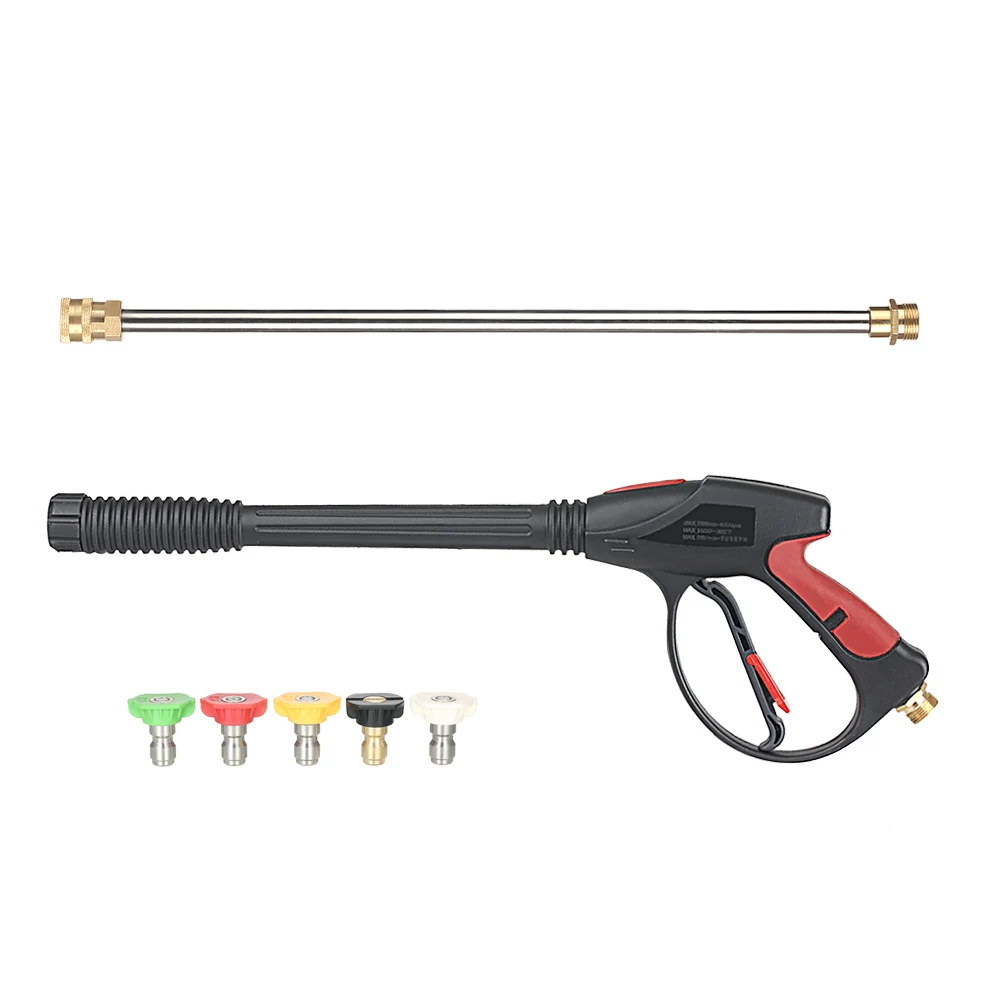 

Pressure Washer Gun 4000 PSI Spray Gun + 18" Extension Wand +4 Quick Connect Nozzle 1 Soap Nozzle for Car Pressure Power Washers