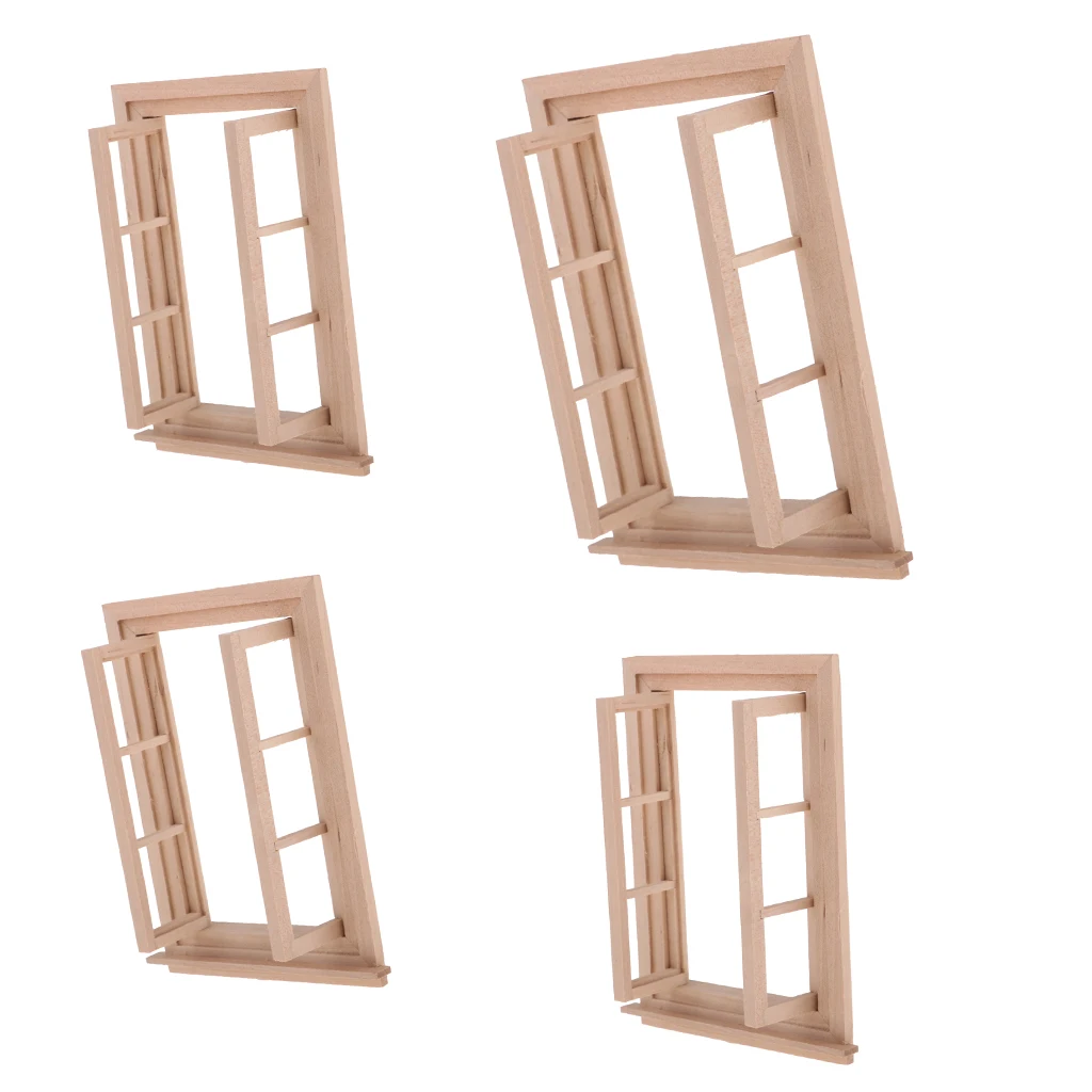 

4x 1/12 Dollhouse Miniature Unpainted Wood 6 Pane Double Window Frame