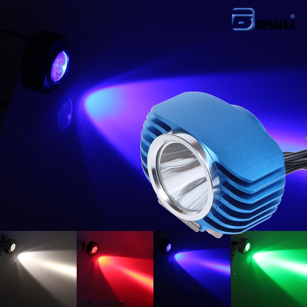 BOSMAA LED Car External Headlight 10W Blue Red High Low Motorcycle DRL Headlamp Spotlight Drive Fog