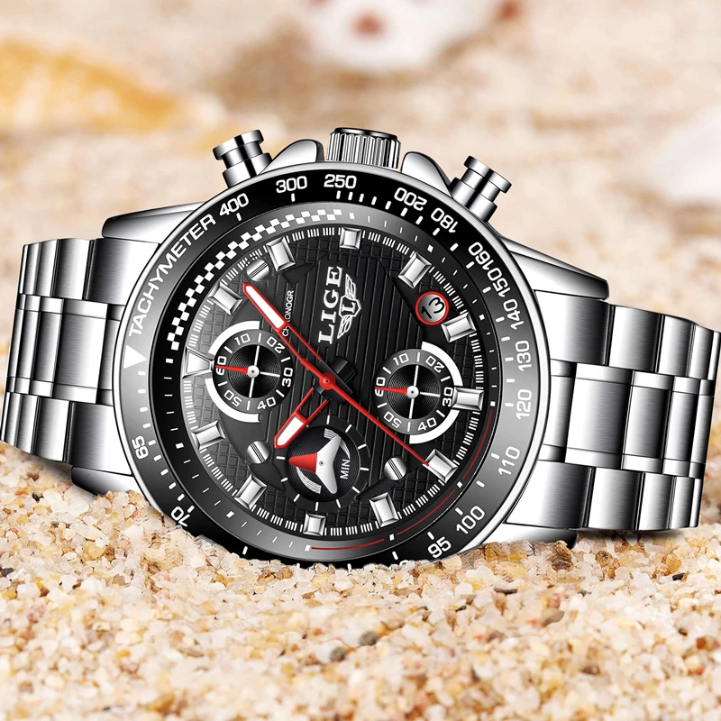 LIGE Luxury Brand Watches Men Fashion Sport Military Quartz Watch Men Full Steel Business Waterproof Clock Man Relogio Masculino