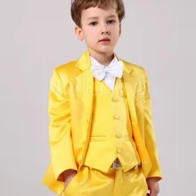 Брендовый Детский костюм со смокингом для мальчиков, ярко-розовые/Желтые Детские костюмы на свадьбу/выпускной(пиджак+ жилет+ брюки+ галстук+ рубашка), NH18