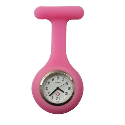 Новые медсестры часы доктор портативный карманный брелок броши для часов Силиконовые туники батареи медицинские медсестры кварцевые часы с зажимом - Цвет: bright rosy red