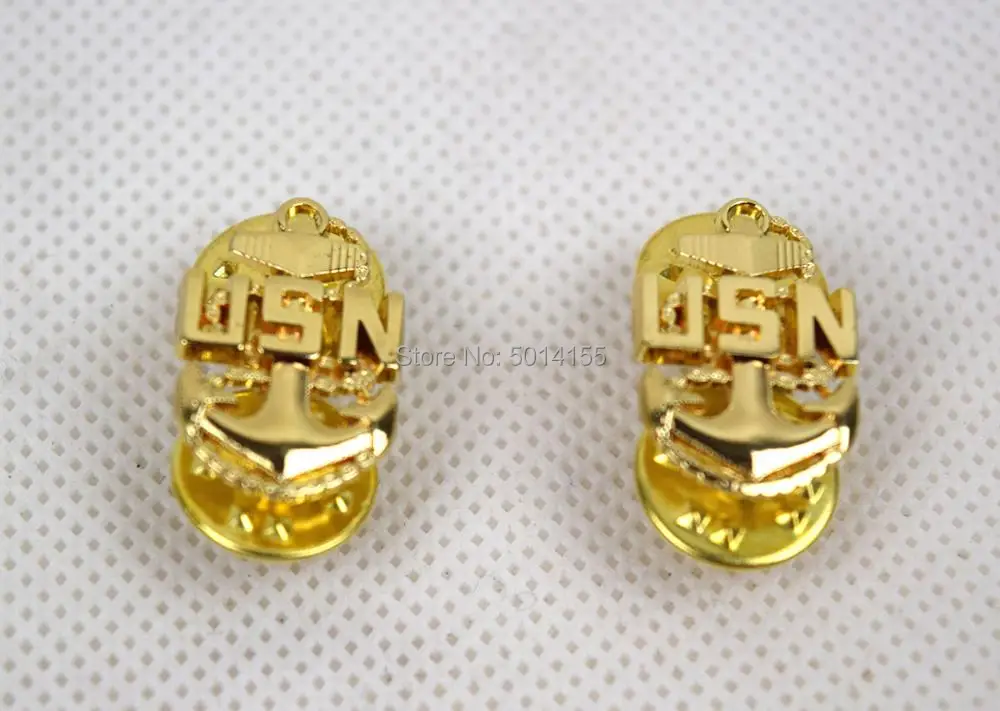 

Pair US USN U.S. Navy Collar Badge Pin Insignia Navy Badge USN Metal Pin