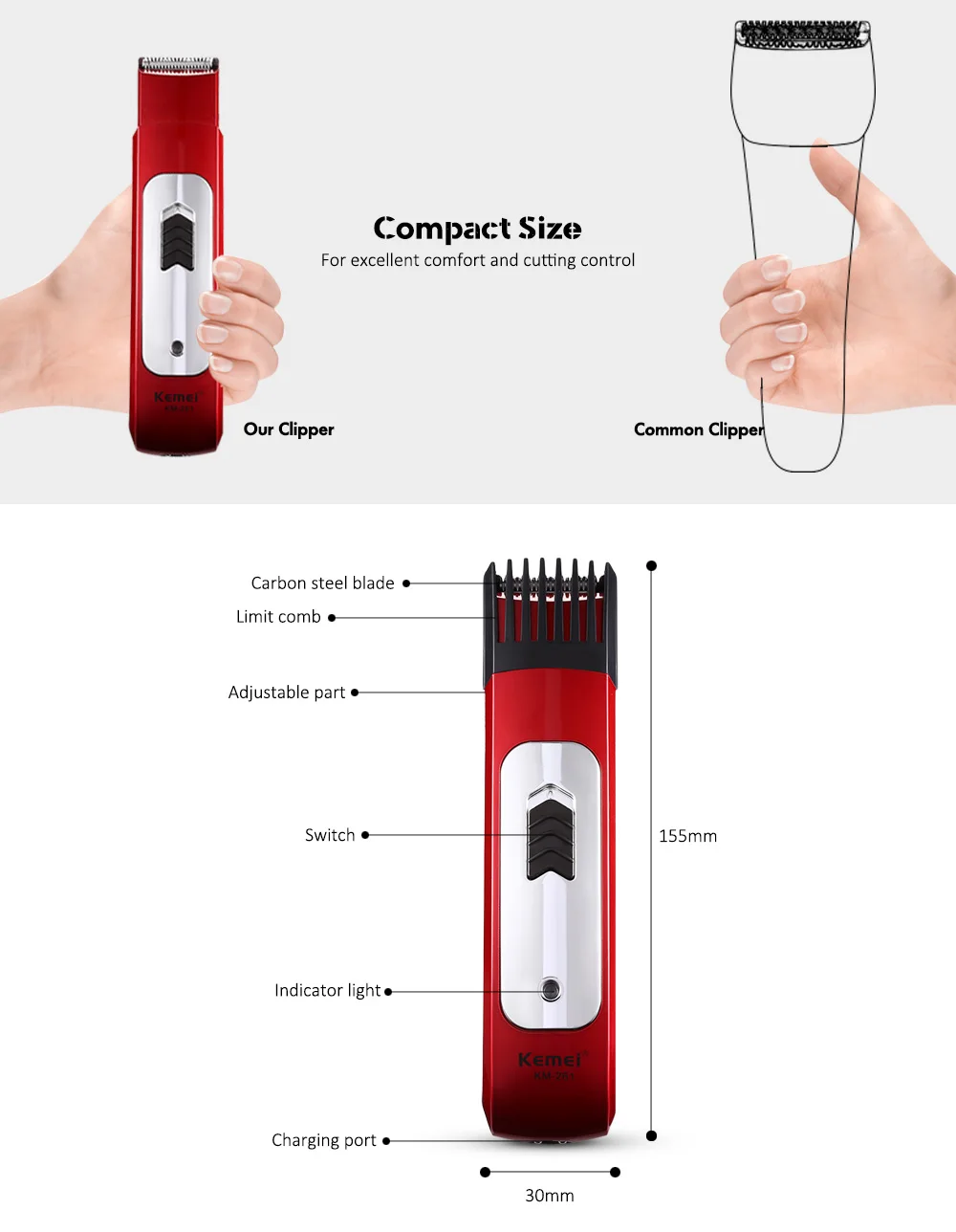 Kemei Электрический триммер волос мощный Clipper Styling Мужская стрижка Перезаряжаемые волос Стиль Maker машина км-261