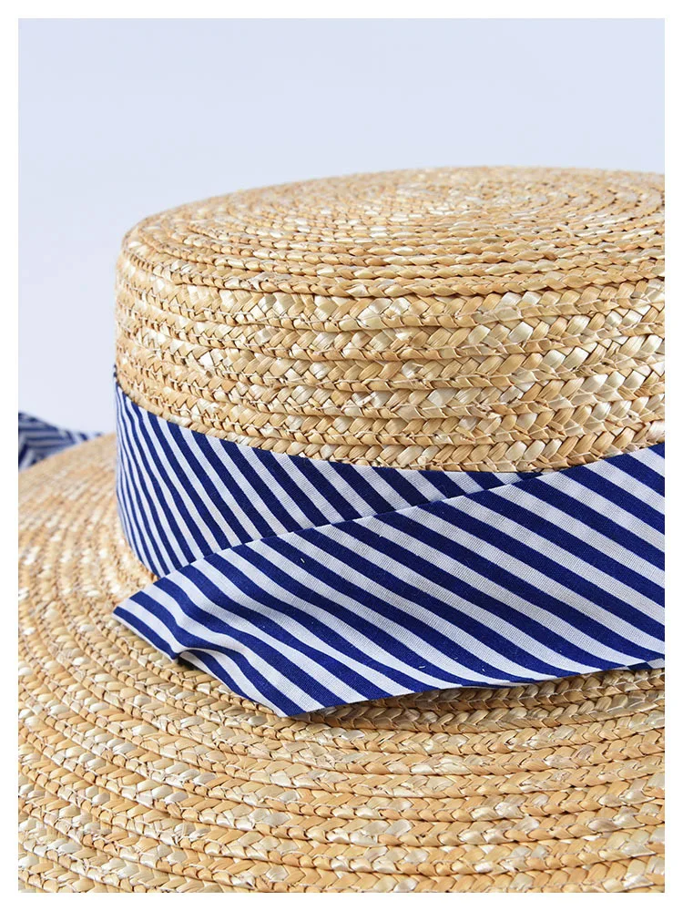 Креативный стиль французская мода мелкий Топ плоская соломенная шляпа весна и лето шляпа Дамы Полосатый ремень козырек