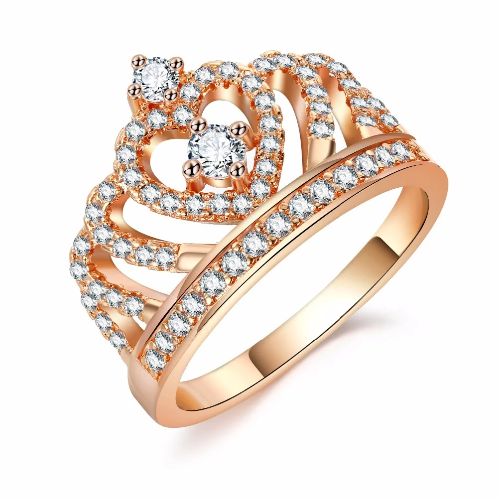 

New 2019 Princess Style Cubic Zirconia Hollow Heart Silver Color Crown Ring Jewelry Engagement Wedding Party