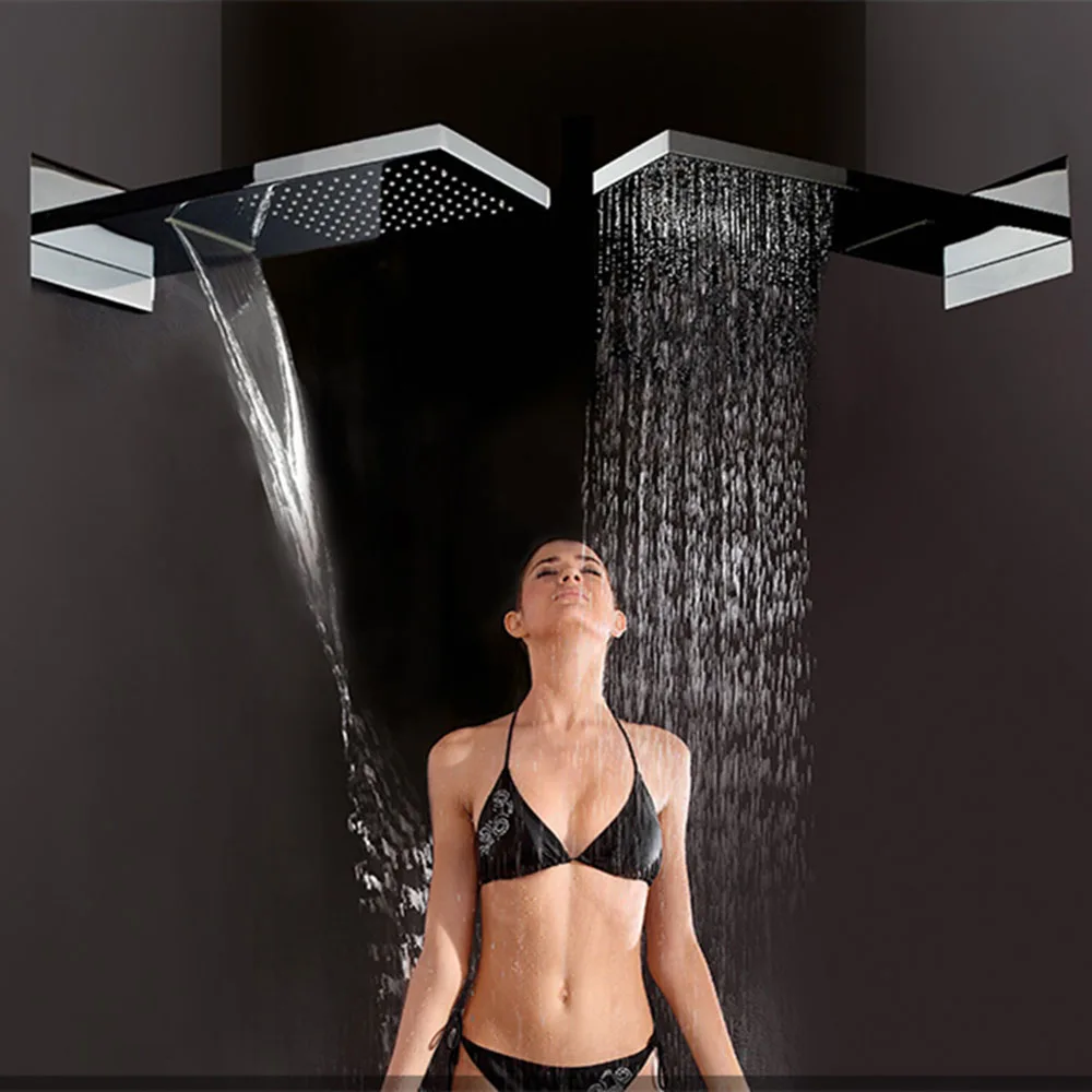 

Luxury Dual Functions Waterfall Shower Head Polished Chrome Brass Big Rainfall Shower Head Chrome Finished