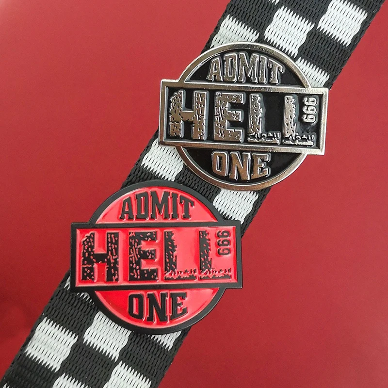 

2 Colors Vintage Distressed Hell Admit One ticket 666 Faded Enamel Badges Lapel pins Brooches for Women Men jewelry Accessories