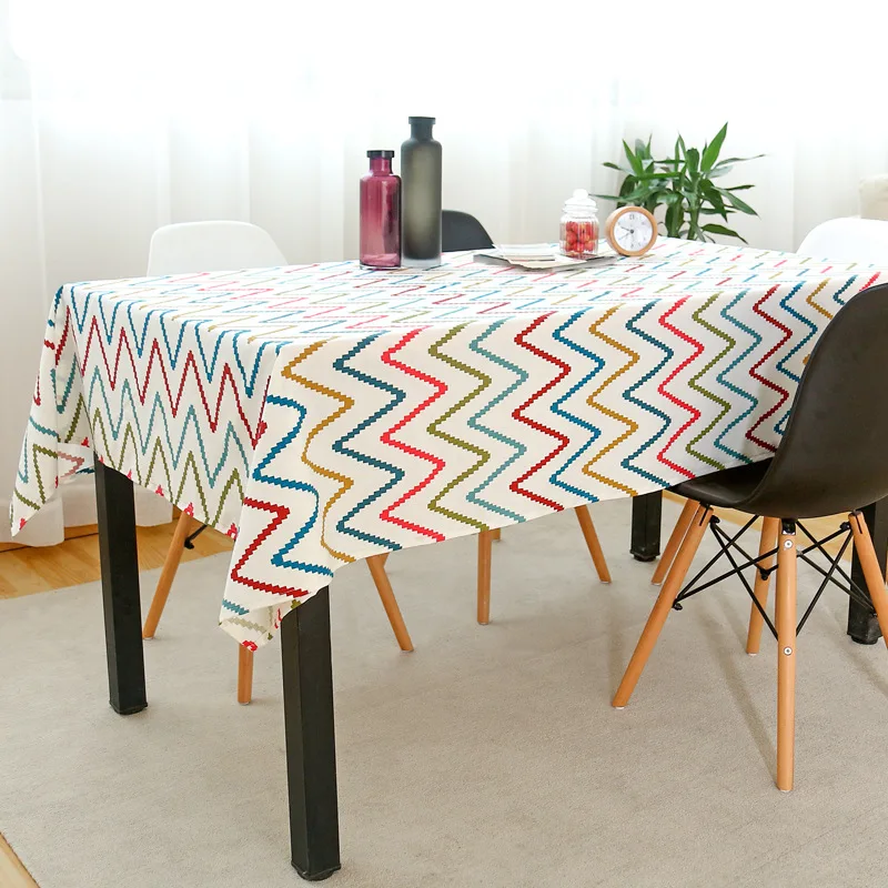 

Nordic Simplicity Tablecloth Colorful Striped Linen Cotton Embroidered Rectangle Table cloth Home Restaurant Tea table cloth