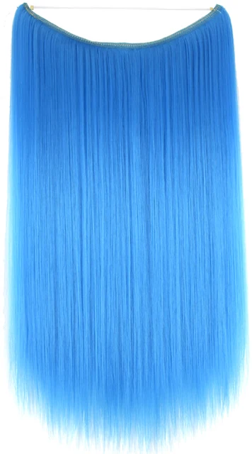 TOPREETY Heat Resistant Synthetic Hair 100gr Silky Straight Elasticity Invisible Wire Halo Hair Extensions 8006 BLUE