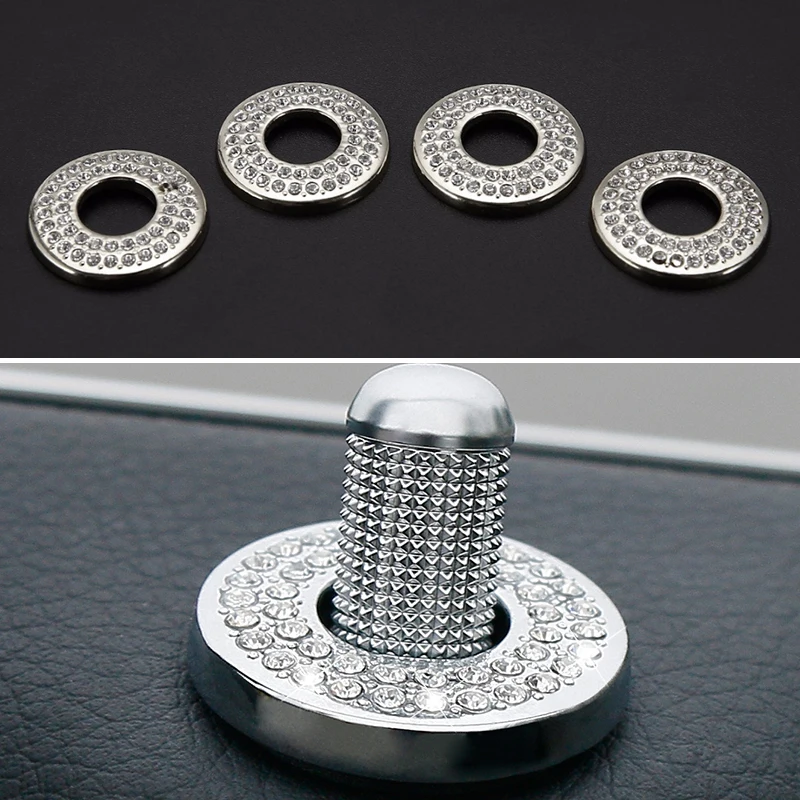 4PCS Luxury Metal Rhinestone Car Door Lock Pin Cover Trim Protective