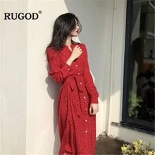 RUGOD красное Пятнистое женское длинное платье однобортное с v-образным вырезом и длинными рукавами до середины икры элегантное винтажное милое платье в английском стиле