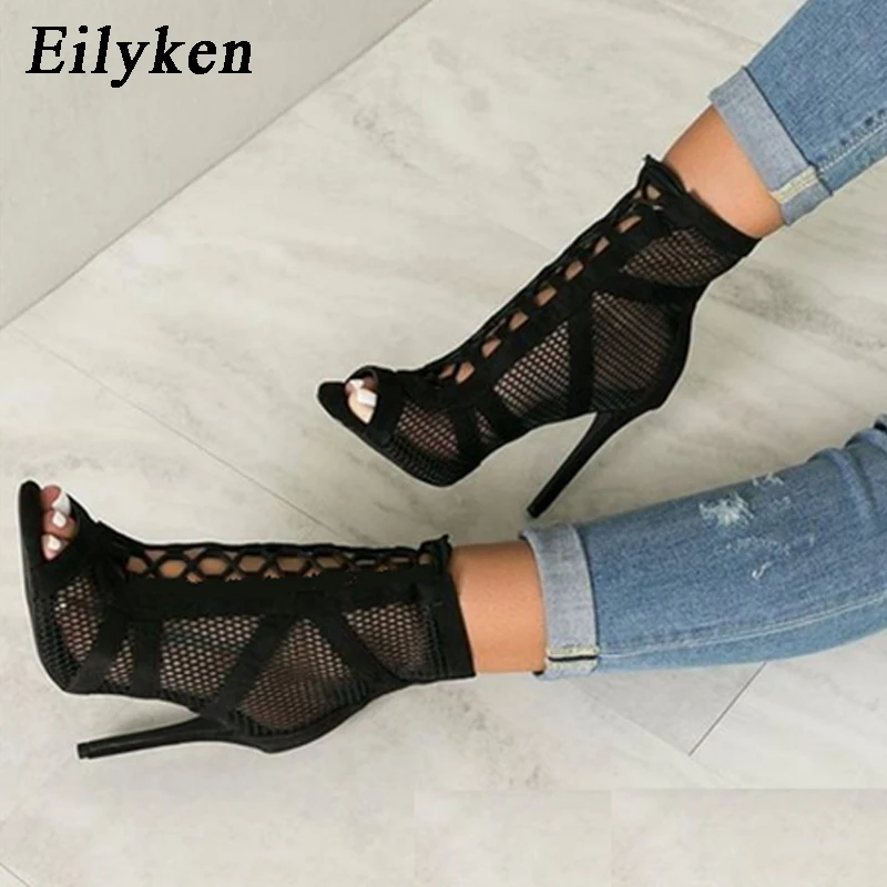 Eilyken/Новые модные черные босоножки на высоком каблуке с перекрестными ремешками