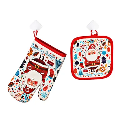 

1 Set Christmas Baking Anti-Hot Gloves And Pad Oven And Microwave Insulation Mat For Home Xmas Party Decoration Supply 2pcs
