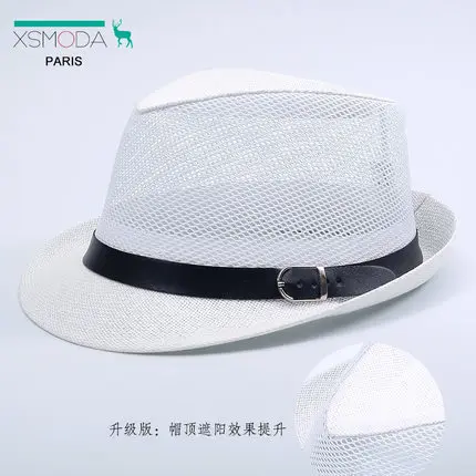 Male Large Size Straw Hats Summer Cool Mesh Panama Hat Big Head Man Plus Size Fedora Hat 58cm 60cm - Цвет: White