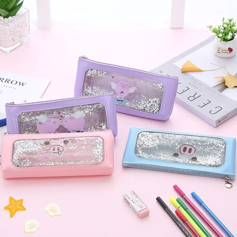 

2019 creative pigs into the oil sandpaper pvc pencil bag primary school supplies cartoon stationery pencil bag