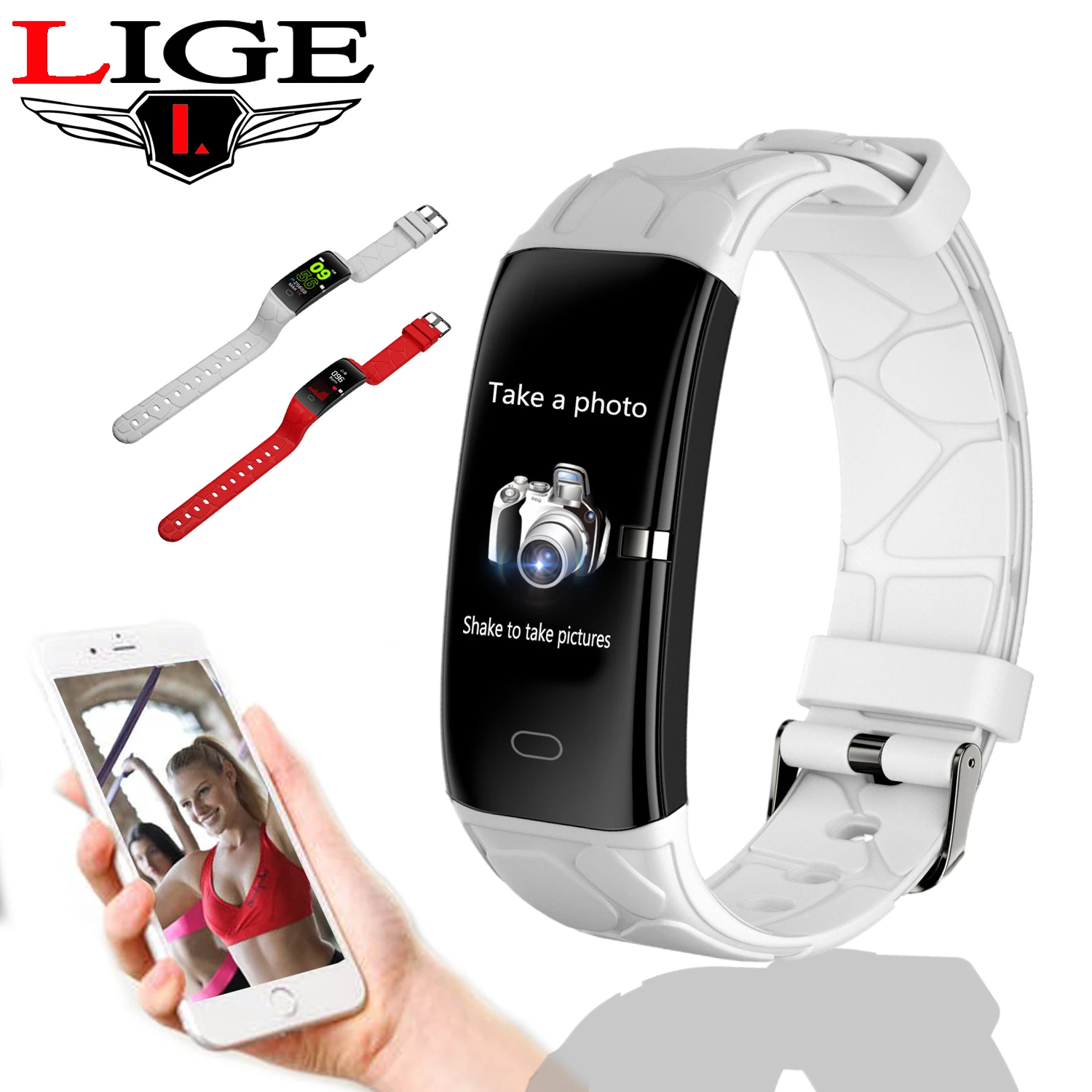 

LIGE New Sport Smart Bracelet Women IP68 Waterproof Fitness Tracker Heart Rate Monitor Pedometer Smart Watch For Android ios+Box